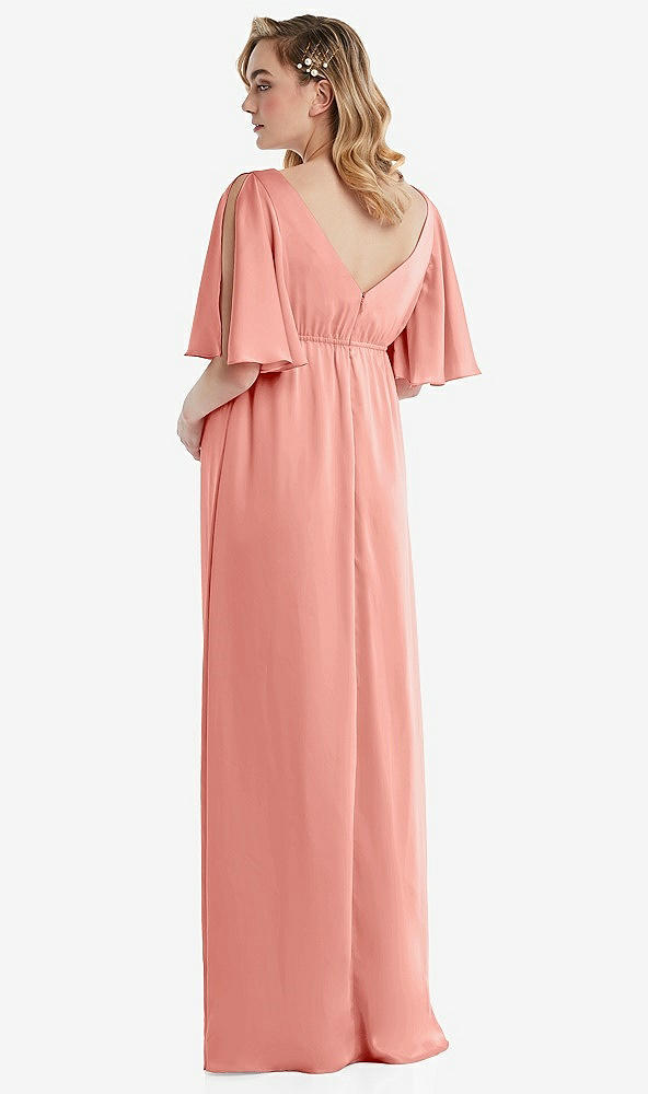 Back View - Rose - PANTONE Rose Quartz Flutter Bell Sleeve Empire Maternity Dress