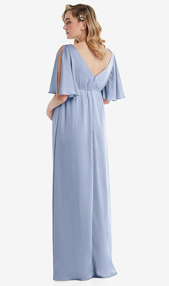 Back View - Sky Blue Flutter Bell Sleeve Empire Maternity Dress