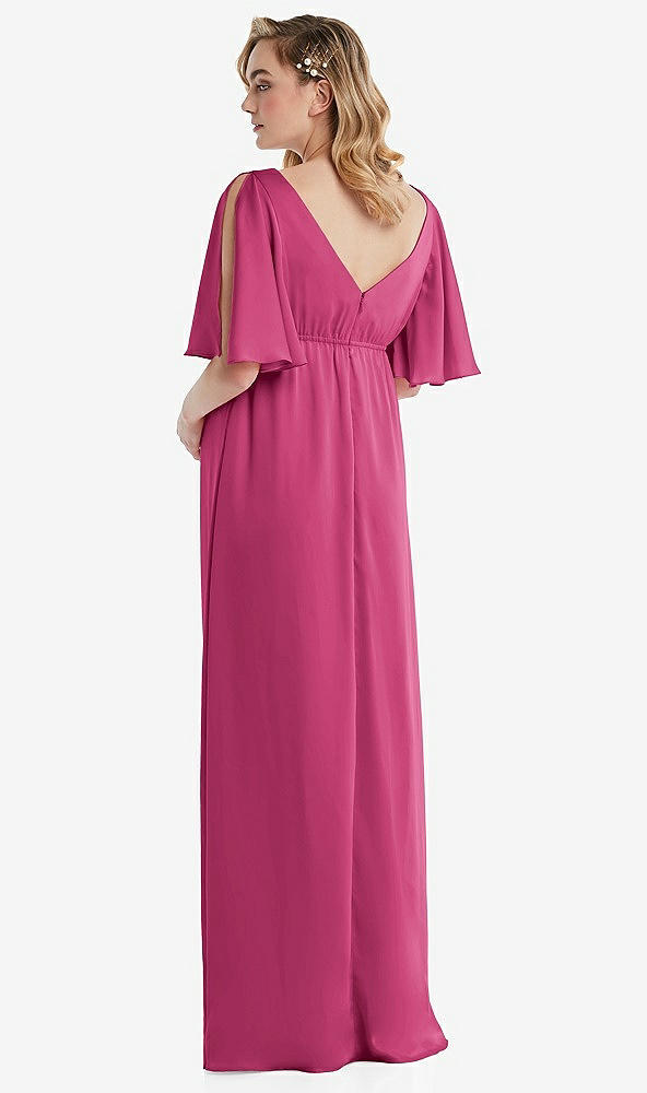 Back View - Tea Rose Flutter Bell Sleeve Empire Maternity Dress