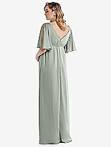 Rear View Thumbnail - Willow Green Flutter Bell Sleeve Empire Maternity Dress