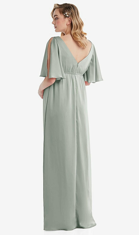 Back View - Willow Green Flutter Bell Sleeve Empire Maternity Dress