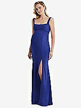 Front View Thumbnail - Cobalt Blue Wide Strap Square Neck Maternity Trumpet Gown