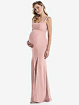 Side View Thumbnail - Rose - PANTONE Rose Quartz Wide Strap Square Neck Maternity Trumpet Gown