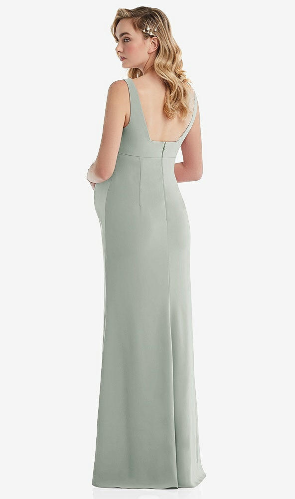 Back View - Willow Green Wide Strap Square Neck Maternity Trumpet Gown