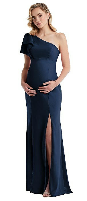 One-Shoulder Ruffle Sleeve Maternity Trumpet Gown