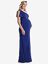 Side View Thumbnail - Cobalt Blue One-Shoulder Ruffle Sleeve Maternity Trumpet Gown