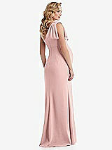 Rear View Thumbnail - Rose - PANTONE Rose Quartz One-Shoulder Ruffle Sleeve Maternity Trumpet Gown