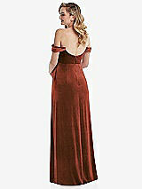 Rear View Thumbnail - Auburn Moon Off-the-Shoulder Flounce Sleeve Velvet Maternity Dress