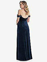 Rear View Thumbnail - Midnight Navy Off-the-Shoulder Flounce Sleeve Velvet Maternity Dress