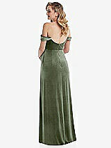 Rear View Thumbnail - Sage Off-the-Shoulder Flounce Sleeve Velvet Maternity Dress