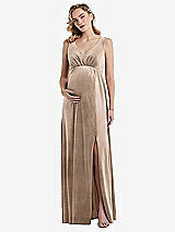 Front View Thumbnail - Topaz V-Neck Closed-Back Velvet Maternity Dress with Pockets