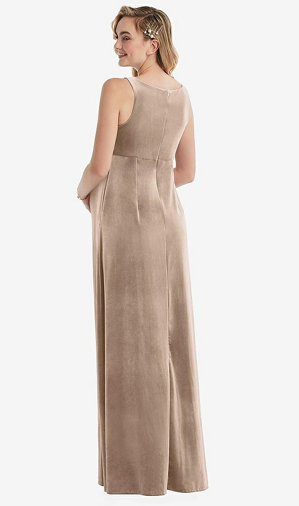 Back View - Topaz V-Neck Closed-Back Velvet Maternity Dress with Pockets