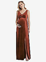 Front View Thumbnail - Auburn Moon V-Neck Closed-Back Velvet Maternity Dress with Pockets