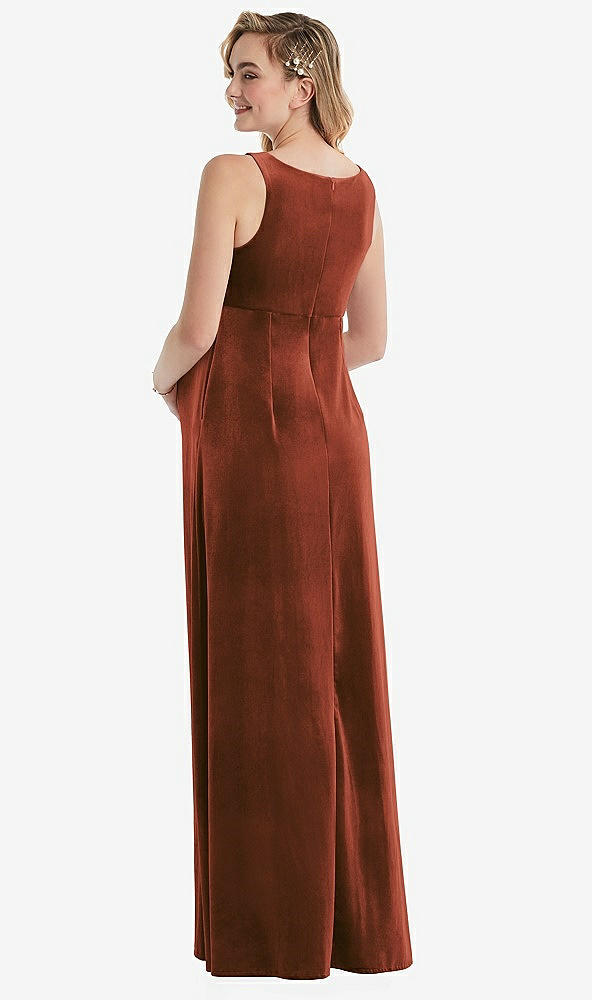 Back View - Auburn Moon V-Neck Closed-Back Velvet Maternity Dress with Pockets