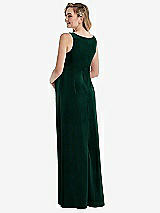 Rear View Thumbnail - Evergreen V-Neck Closed-Back Velvet Maternity Dress with Pockets