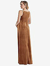 Rear View Thumbnail - Golden Almond V-Neck Closed-Back Velvet Maternity Dress with Pockets