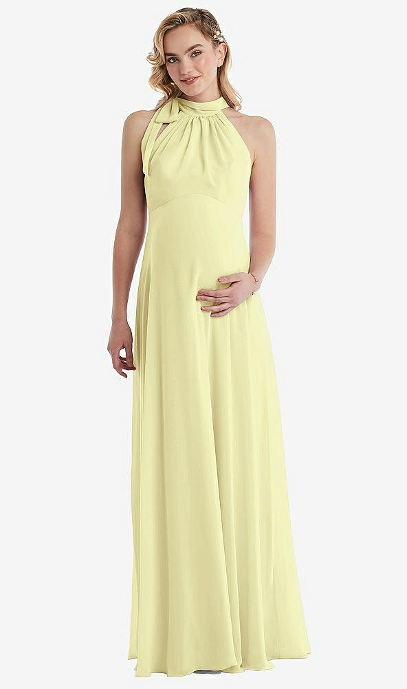 Front View - Butter Yellow Scarf Tie High Neck Halter Chiffon Maternity Dress