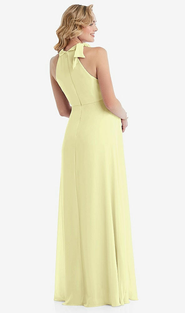 Back View - Butter Yellow Scarf Tie High Neck Halter Chiffon Maternity Dress