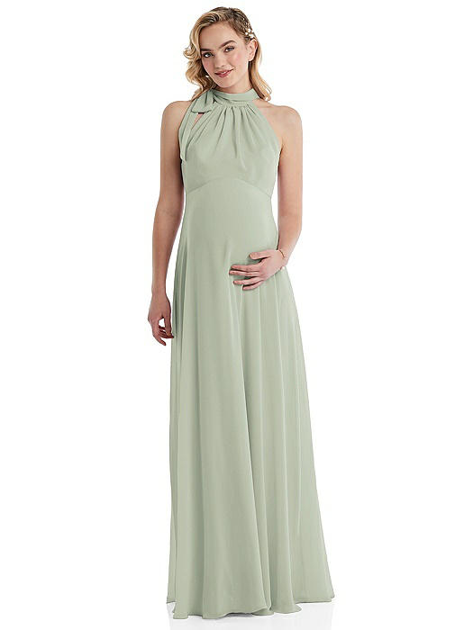 Scarf Tie High Neck Halter Chiffon Maternity Dress