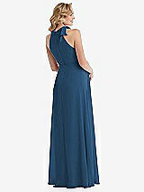 Rear View Thumbnail - Dusk Blue Scarf Tie High Neck Halter Chiffon Maternity Dress