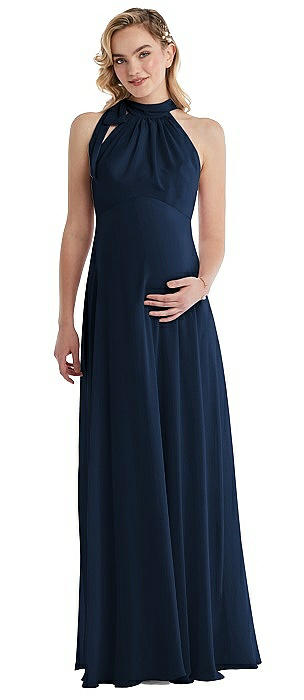 Scarf Tie High Neck Halter Chiffon Maternity Dress