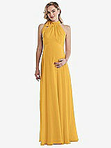 Front View Thumbnail - NYC Yellow Scarf Tie High Neck Halter Chiffon Maternity Dress