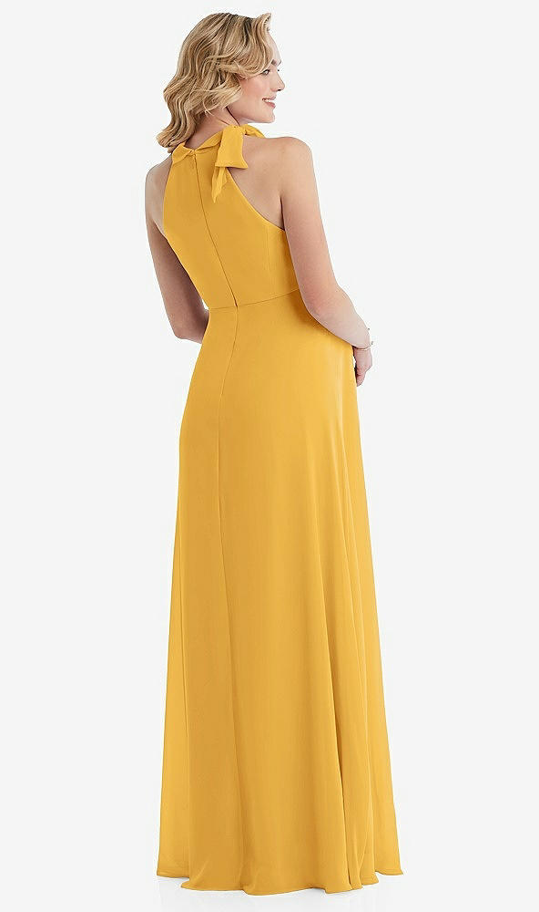 Back View - NYC Yellow Scarf Tie High Neck Halter Chiffon Maternity Dress