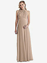 Front View Thumbnail - Topaz Scarf Tie High Neck Halter Chiffon Maternity Dress