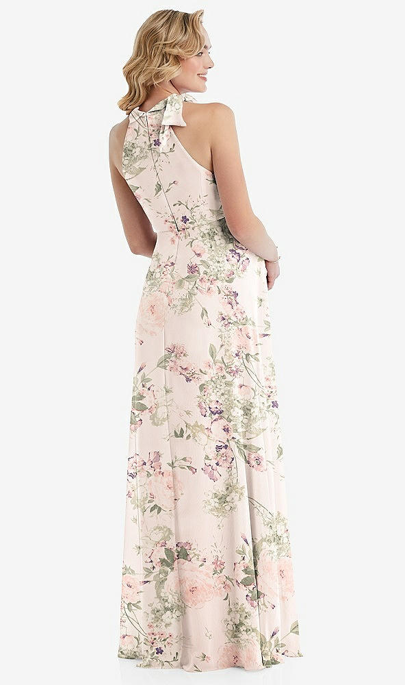 Back View - Blush Garden Scarf Tie High Neck Halter Chiffon Maternity Dress