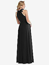 Rear View Thumbnail - Black Scarf Tie High Neck Halter Chiffon Maternity Dress