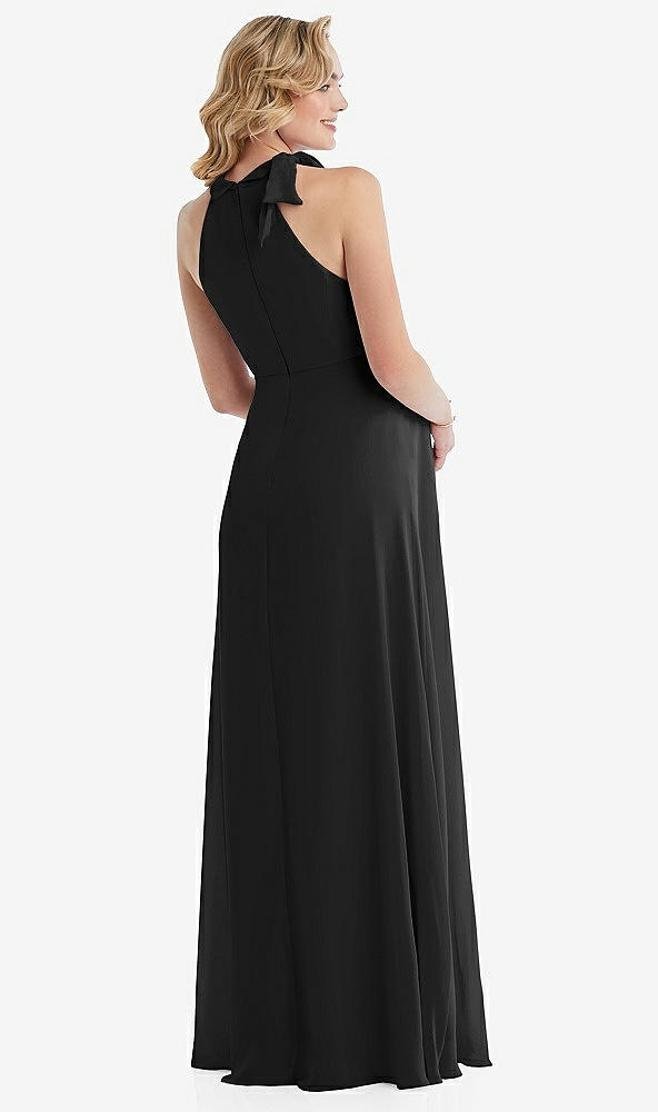 Back View - Black Scarf Tie High Neck Halter Chiffon Maternity Dress