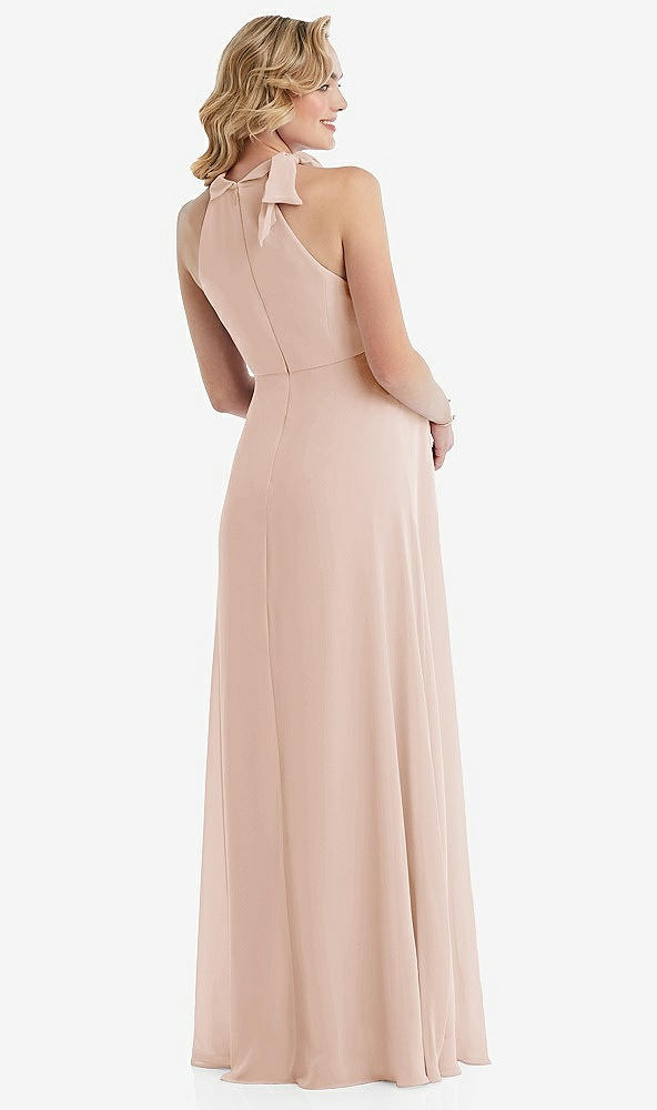 Back View - Cameo Scarf Tie High Neck Halter Chiffon Maternity Dress