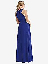 Rear View Thumbnail - Cobalt Blue Scarf Tie High Neck Halter Chiffon Maternity Dress