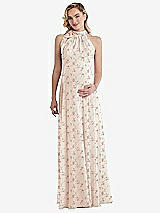 Front View Thumbnail - Coquette Floral Print Scarf Tie High Neck Halter Chiffon Maternity Dress