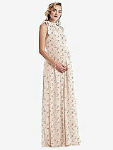 Side View Thumbnail - Coquette Floral Print Scarf Tie High Neck Halter Chiffon Maternity Dress