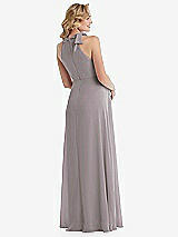 Rear View Thumbnail - Cashmere Gray Scarf Tie High Neck Halter Chiffon Maternity Dress