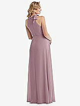 Rear View Thumbnail - Dusty Rose Scarf Tie High Neck Halter Chiffon Maternity Dress