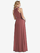 Rear View Thumbnail - English Rose Scarf Tie High Neck Halter Chiffon Maternity Dress