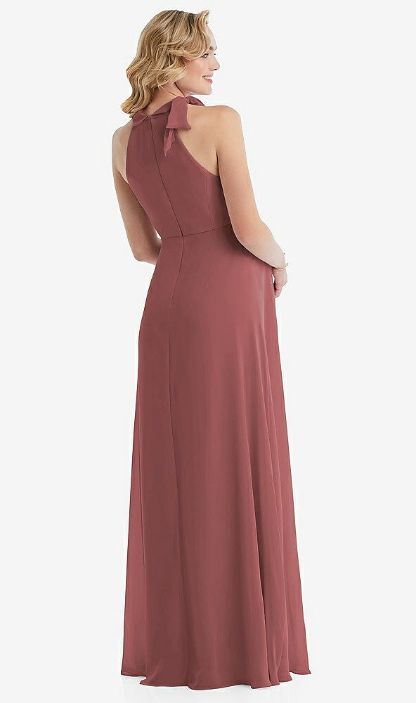 Back View - English Rose Scarf Tie High Neck Halter Chiffon Maternity Dress