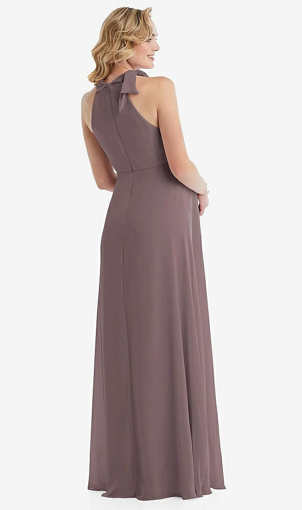 Back View - French Truffle Scarf Tie High Neck Halter Chiffon Maternity Dress