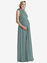 Side View Thumbnail - Icelandic Scarf Tie High Neck Halter Chiffon Maternity Dress