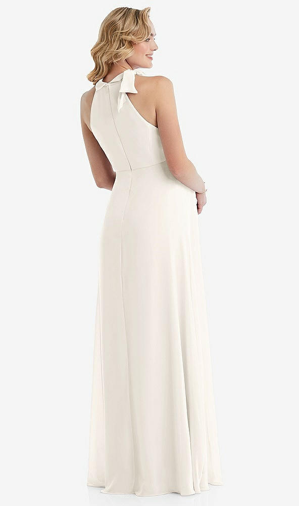 Back View - Ivory Scarf Tie High Neck Halter Chiffon Maternity Dress