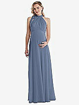 Front View Thumbnail - Larkspur Blue Scarf Tie High Neck Halter Chiffon Maternity Dress