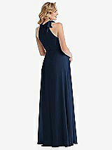 Rear View Thumbnail - Midnight Navy Scarf Tie High Neck Halter Chiffon Maternity Dress