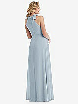 Rear View Thumbnail - Mist Scarf Tie High Neck Halter Chiffon Maternity Dress