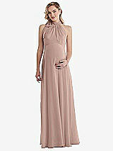 Front View Thumbnail - Neu Nude Scarf Tie High Neck Halter Chiffon Maternity Dress