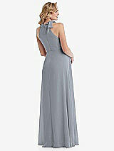 Rear View Thumbnail - Platinum Scarf Tie High Neck Halter Chiffon Maternity Dress