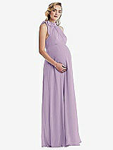 Side View Thumbnail - Pale Purple Scarf Tie High Neck Halter Chiffon Maternity Dress