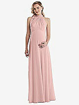 Front View Thumbnail - Rose - PANTONE Rose Quartz Scarf Tie High Neck Halter Chiffon Maternity Dress