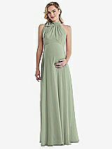 Front View Thumbnail - Sage Scarf Tie High Neck Halter Chiffon Maternity Dress